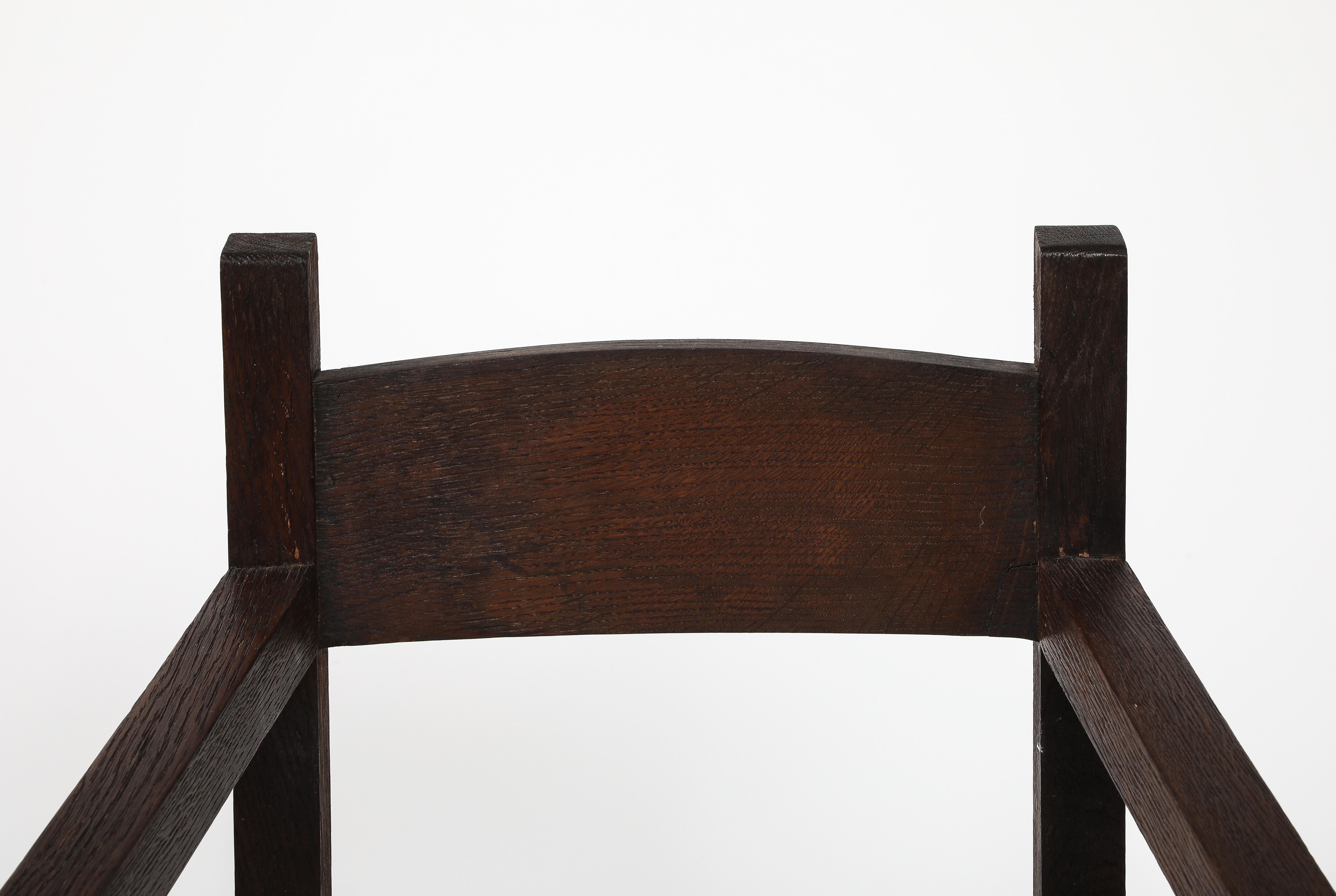 French Pair of Modernist Eyre de Lanux Armchairs in Brushed Oak, France, c. 1925