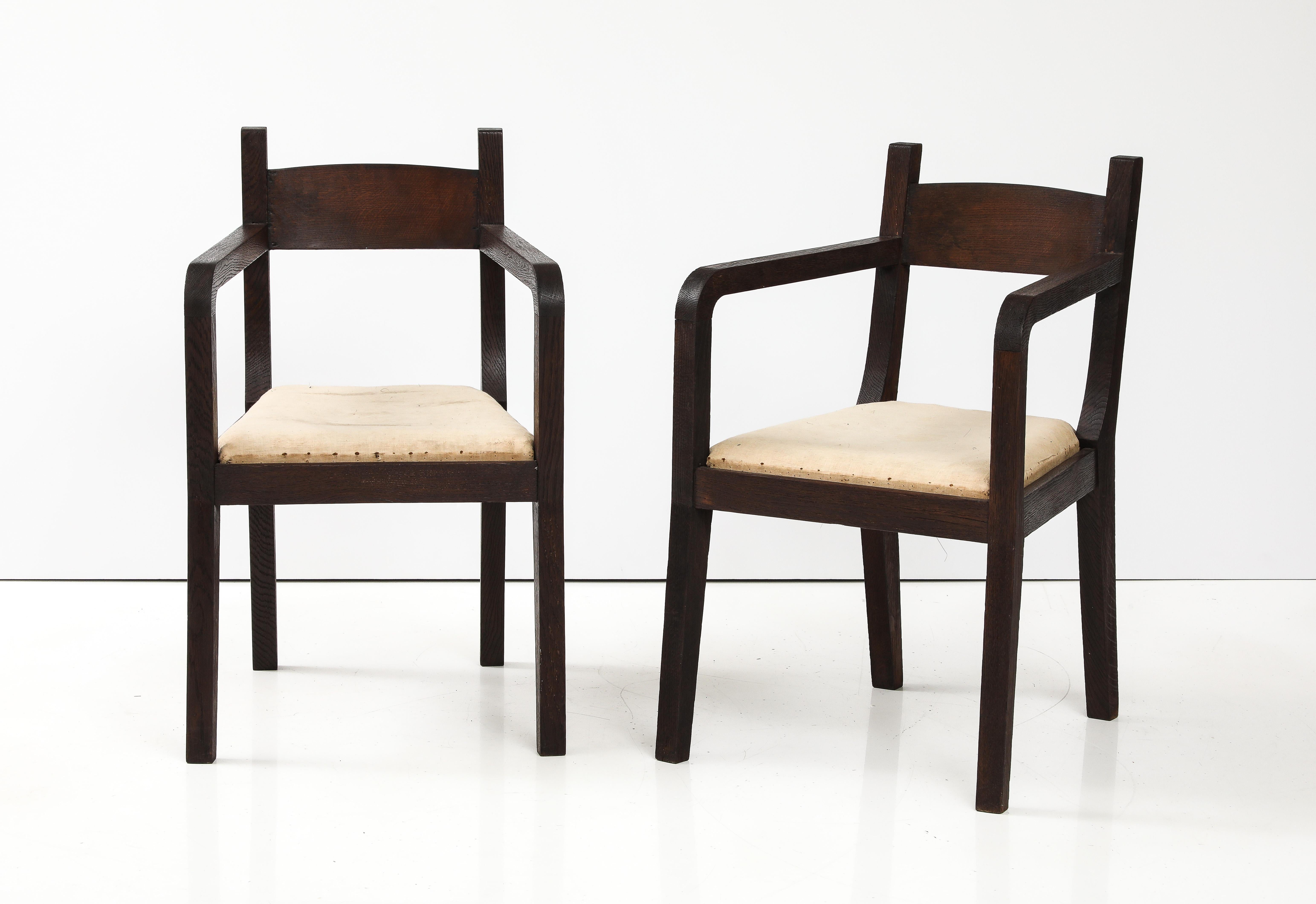 Pair of Modernist Eyre de Lanux Armchairs in Brushed Oak, France, c. 1925 In Good Condition For Sale In Brooklyn, NY