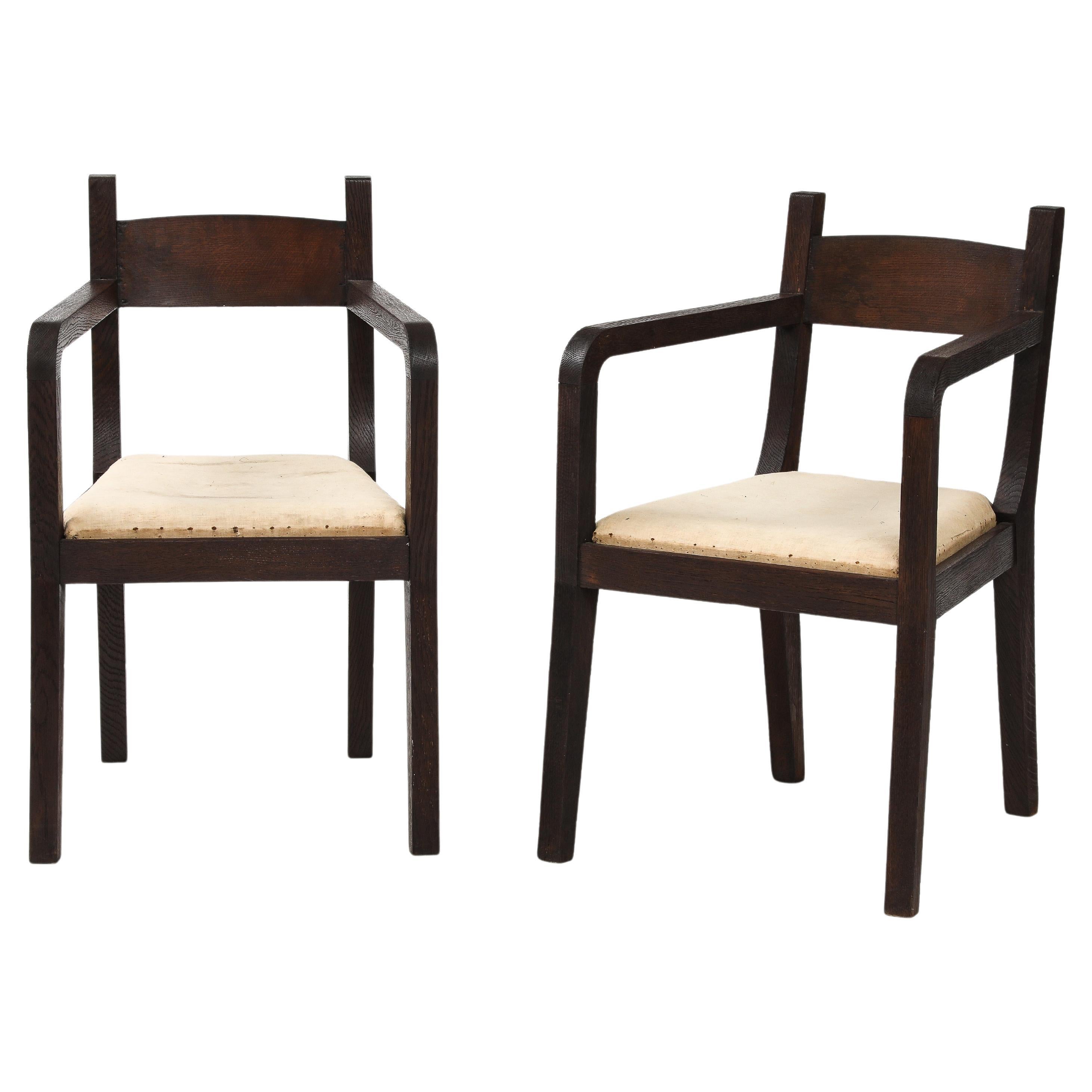 Pair of Modernist Eyre de Lanux Armchairs in Brushed Oak, France, c. 1925 For Sale