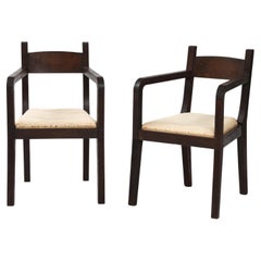 Pair of Modernist Eyre de Lanux Armchairs in Brushed Oak, France, c. 1925