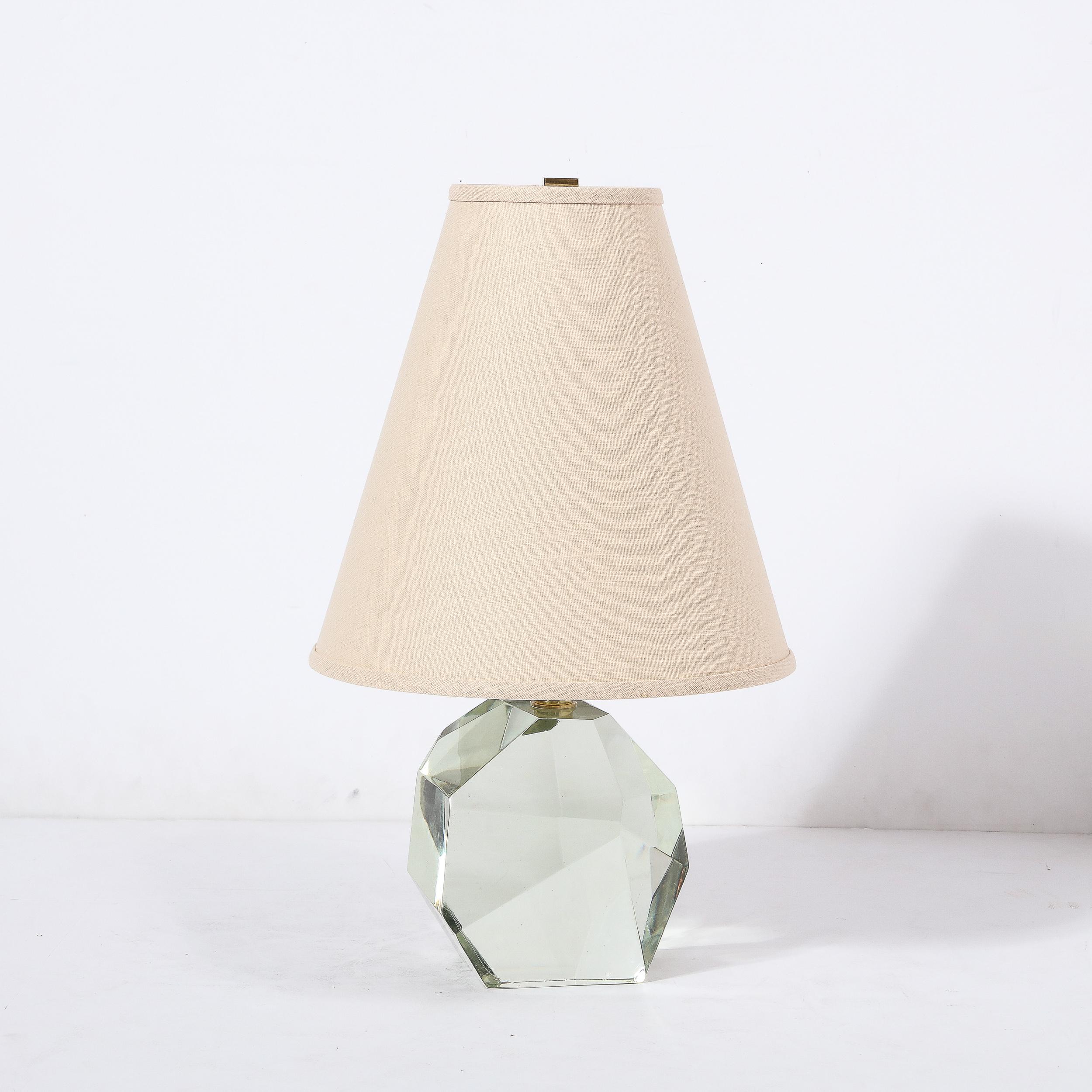 Contemporary Pair of Modernist Faceted Hand-Blown Mineral Green Murano Glass Table Lamps For Sale