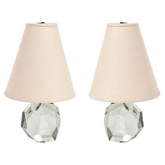 Pair of Modernist Faceted Hand-Blown Mineral Green Murano Glass Table Lamps