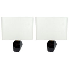 Pair of Modernist Faceted Lamps in Dark Sable Handblown Murano Glass