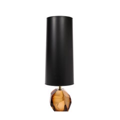 Pair of Modernist Faceted Table Lamps in Smoked Amber Hand-Blown Murano Glass