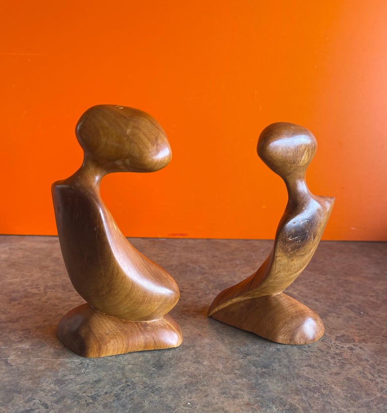 American Pair of Modernist Figural Sculptures in Burlwood For Sale