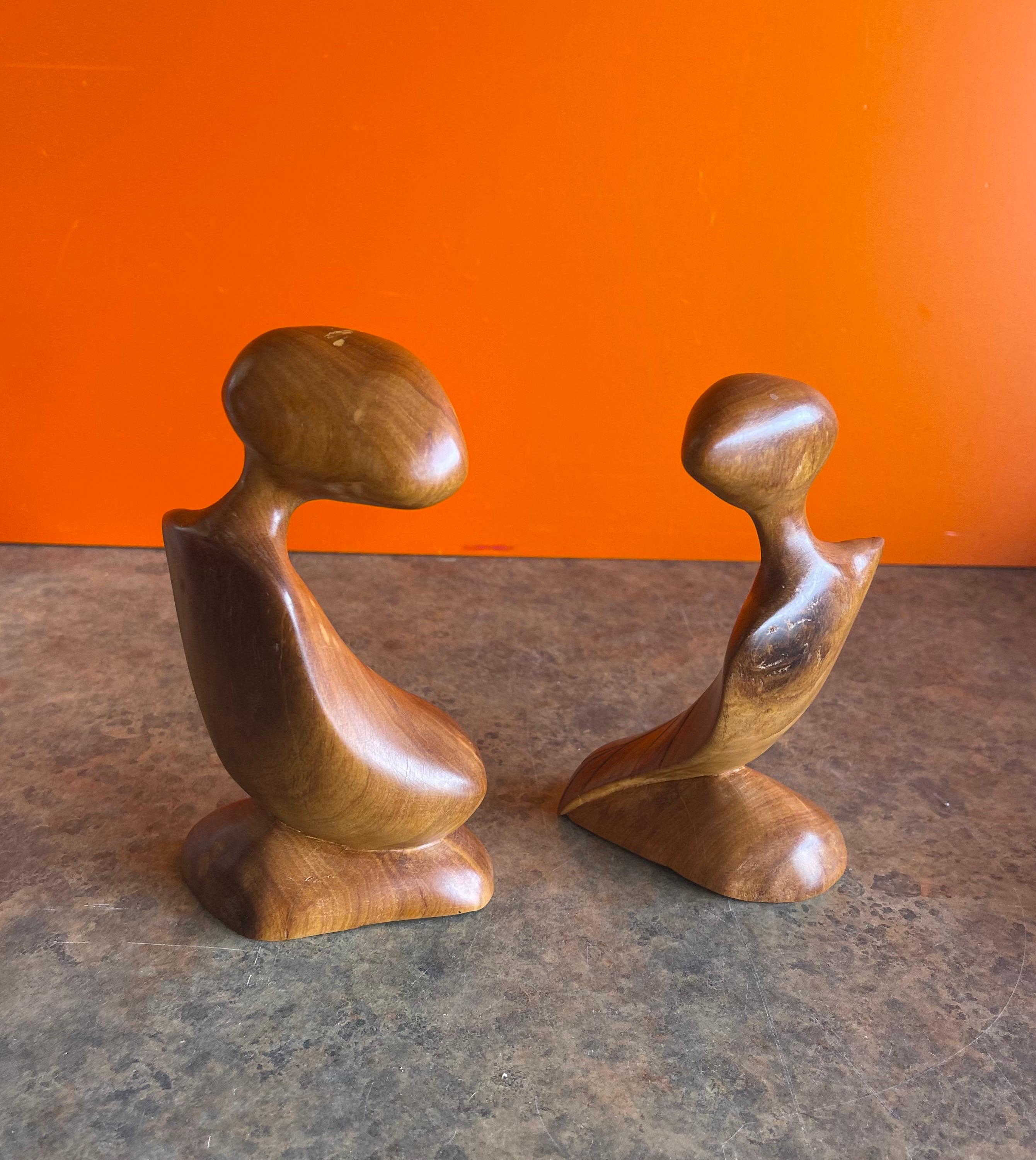 Hand-Carved Pair of Modernist Figural Sculptures in Burlwood For Sale
