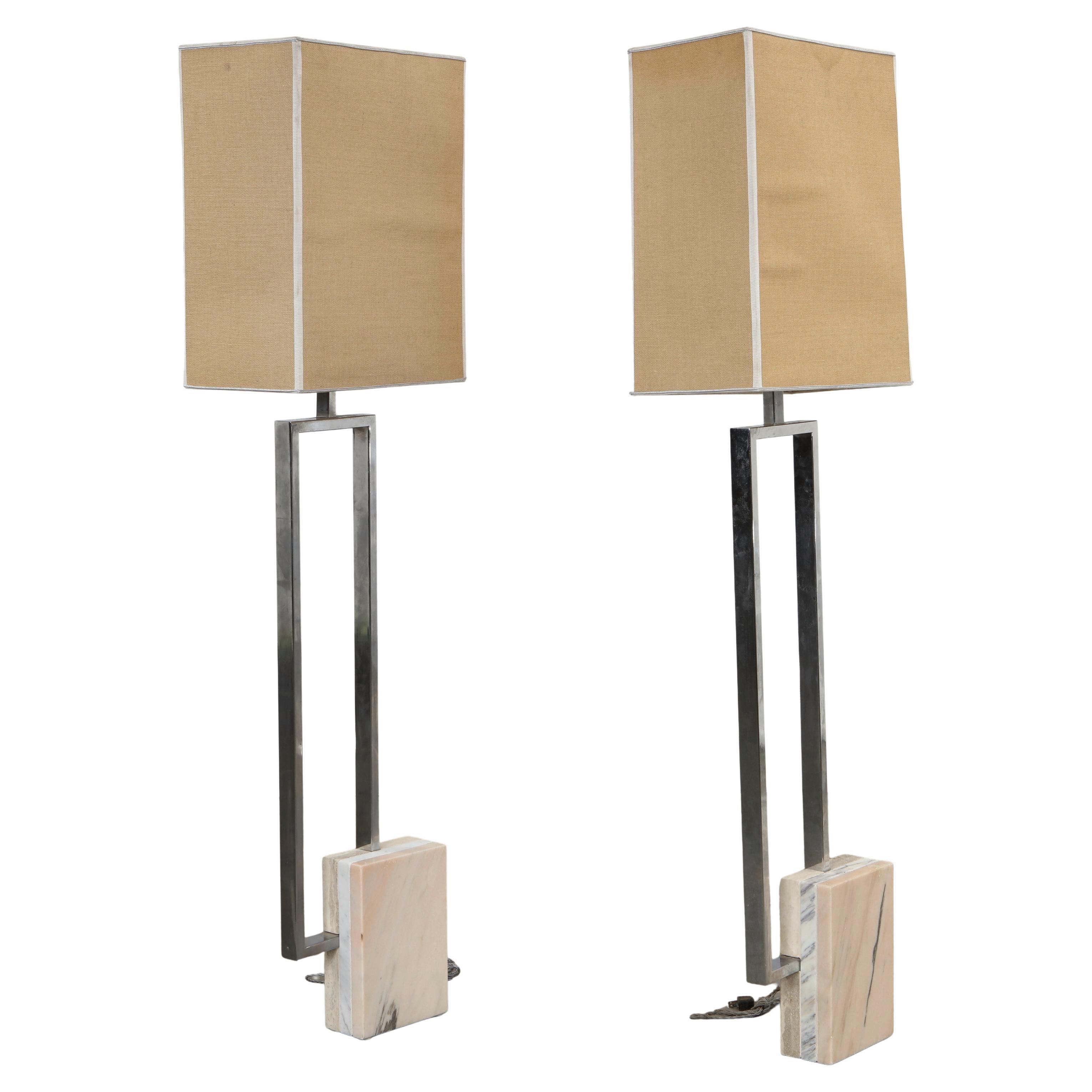 Pair of Modernist Floor Lamps with Marble Bases, 1970s