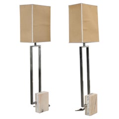 Pair of Modernist Floor Lamps with Marble Bases, 1970s