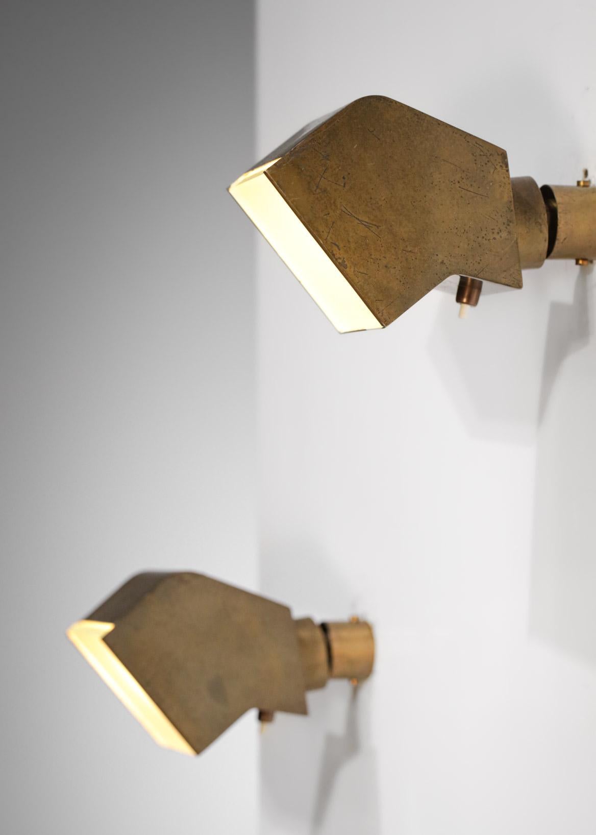 Pair of Modernist French Sconces Jacques Biny Style Solid Brass, E563 8