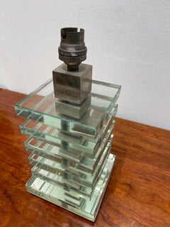 Pair of Modernist Glass and Nickel Table Lamps by Desny, Art Deco, France