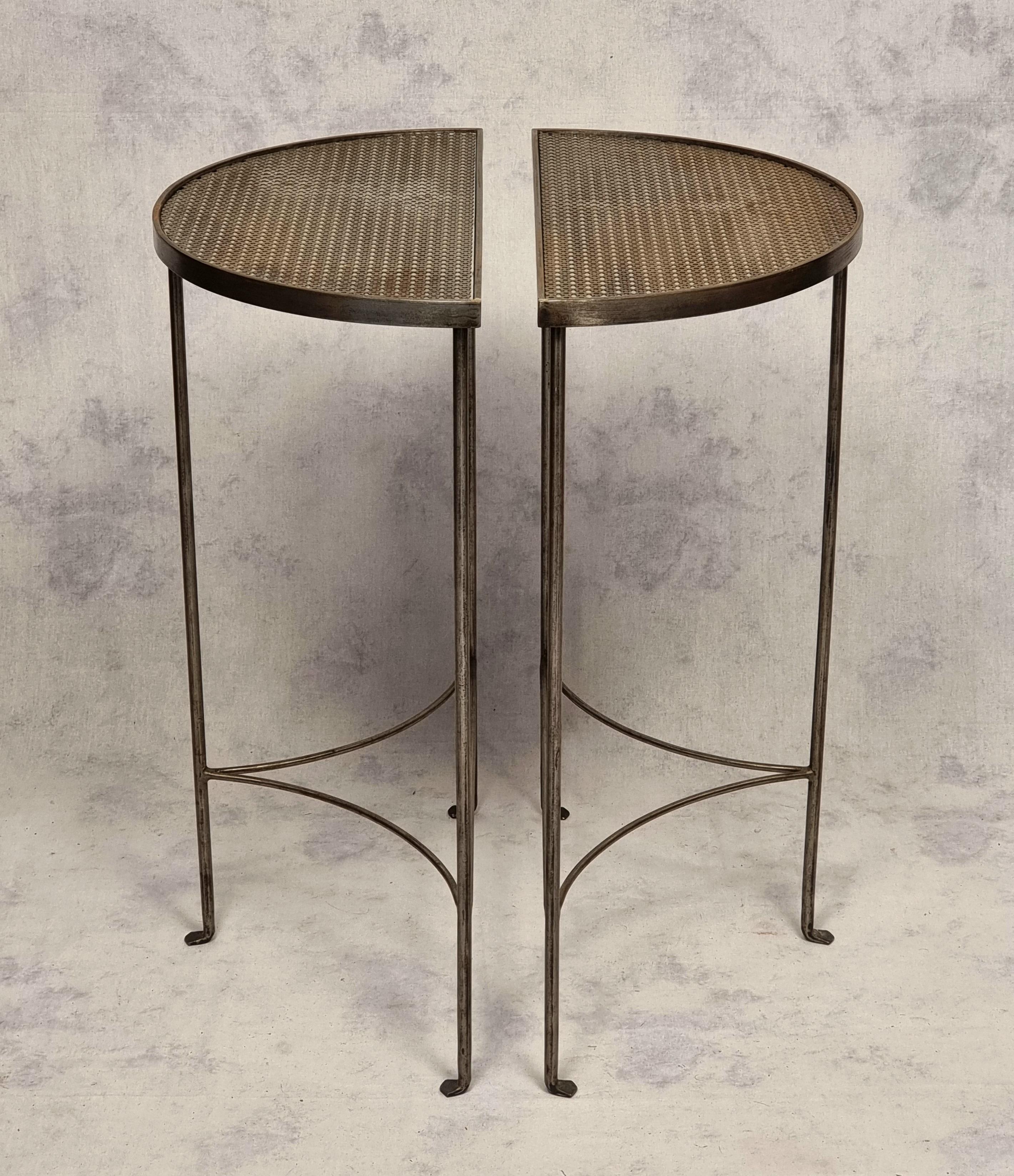 French Pair Of Modernist Half Moon Consoles - Wrought Iron - Ca 1970 For Sale
