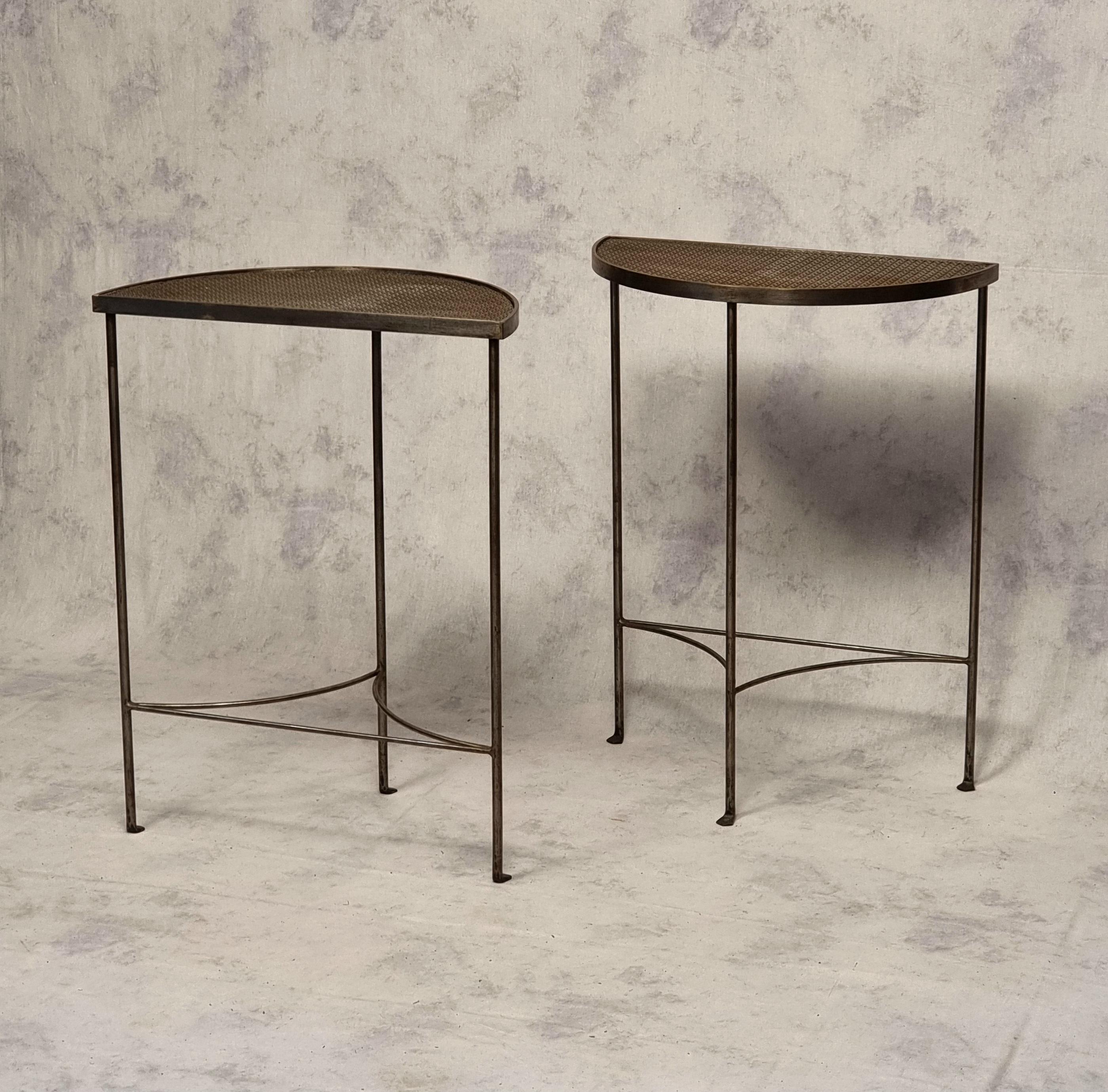 Late 20th Century Pair Of Modernist Half Moon Consoles - Wrought Iron - Ca 1970 For Sale