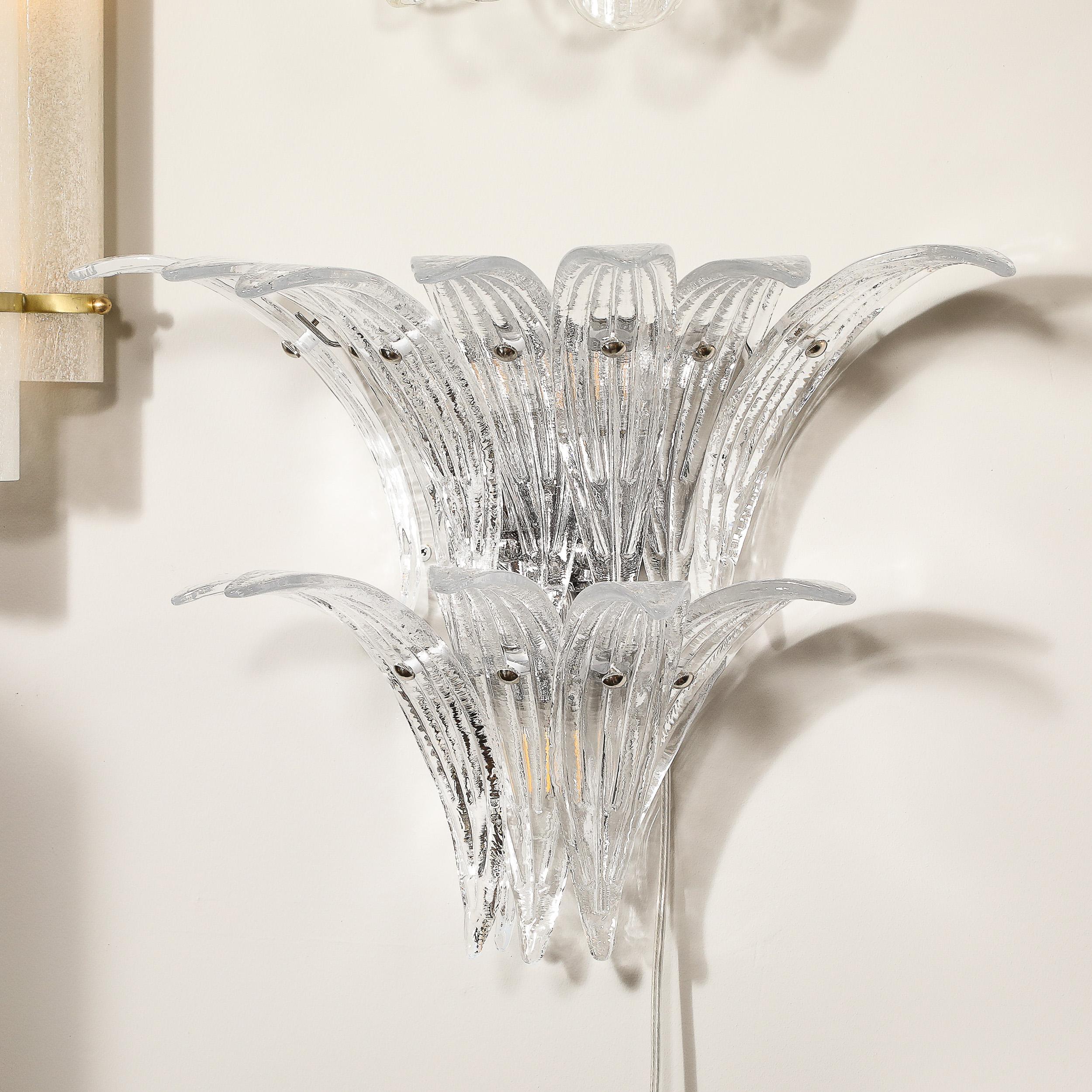 Coppia di lampade Palma moderniste in vetro trasparente soffiato a mano di Murano e montate in nichel in vendita 3