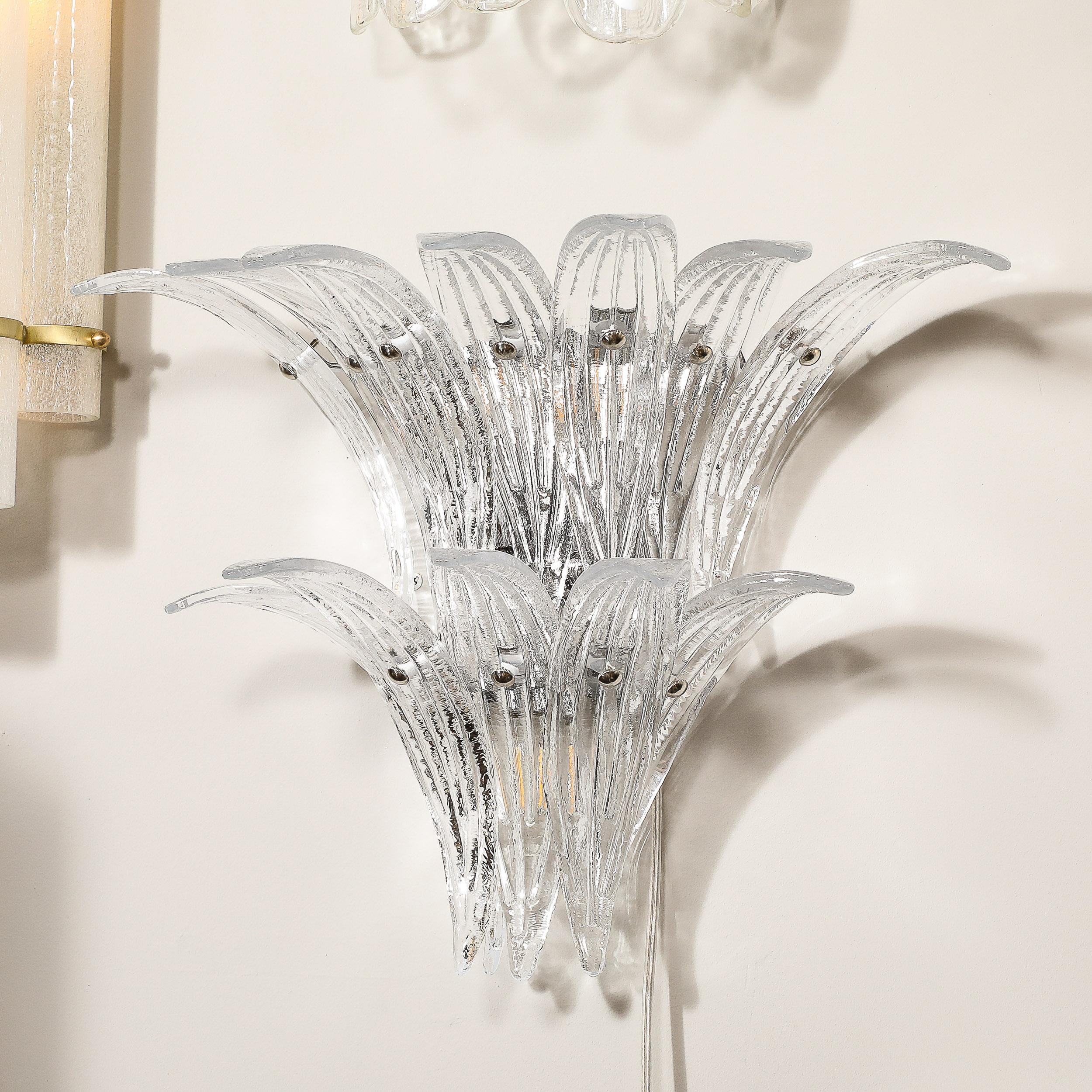 Coppia di lampade Palma moderniste in vetro trasparente soffiato a mano di Murano e montate in nichel in vendita 8