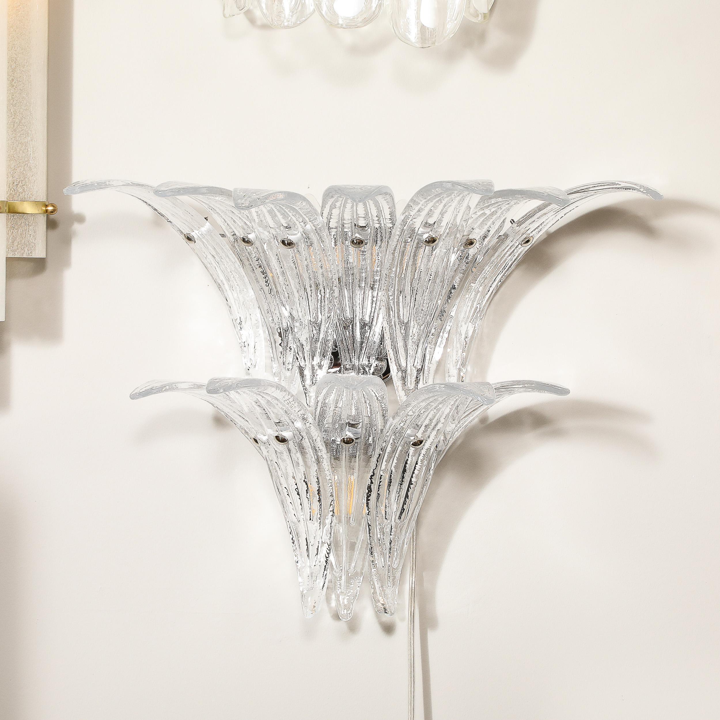 Coppia di lampade Palma moderniste in vetro trasparente soffiato a mano di Murano e montate in nichel in vendita 2