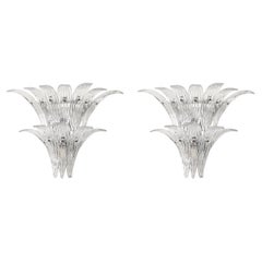 Paire d'appliques Palma modernistes soufflées à la main en verre transparent de Murano et nickel
