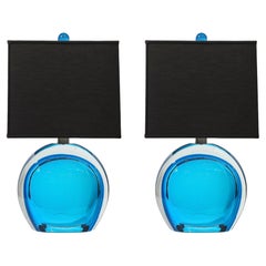Pair of Modernist Hand-Blown Murano Cobalt Blue Glass Table Lamps
