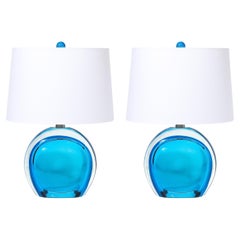 Pair of Modernist Hand-Blown Murano Cobalt Blue Glass Table Lamps