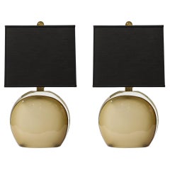Pair of Modernist Hand-Blown Murano Frosted Pale Amber Glass Table Lamps