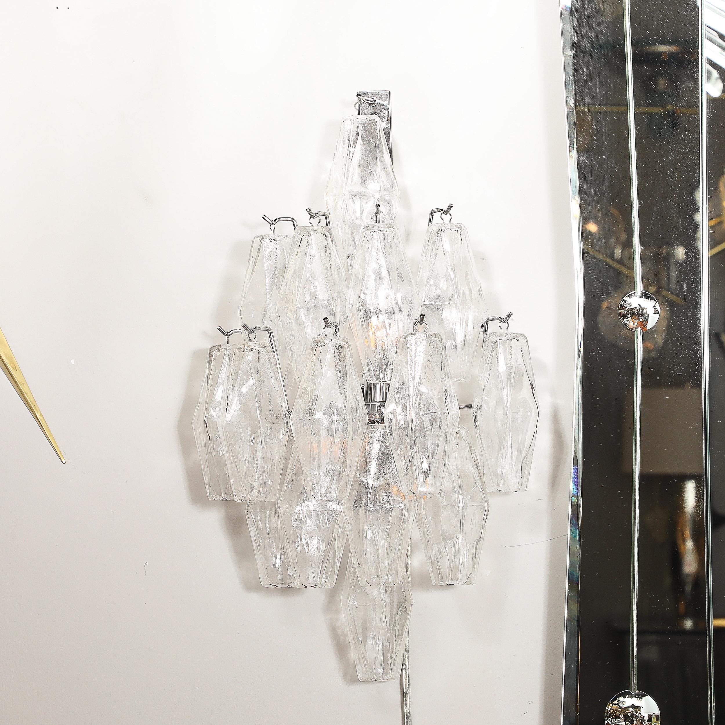 Pair of Modernist Hand-Blown Murano Glass Diamond Form Polyhedral Sconces For Sale 5