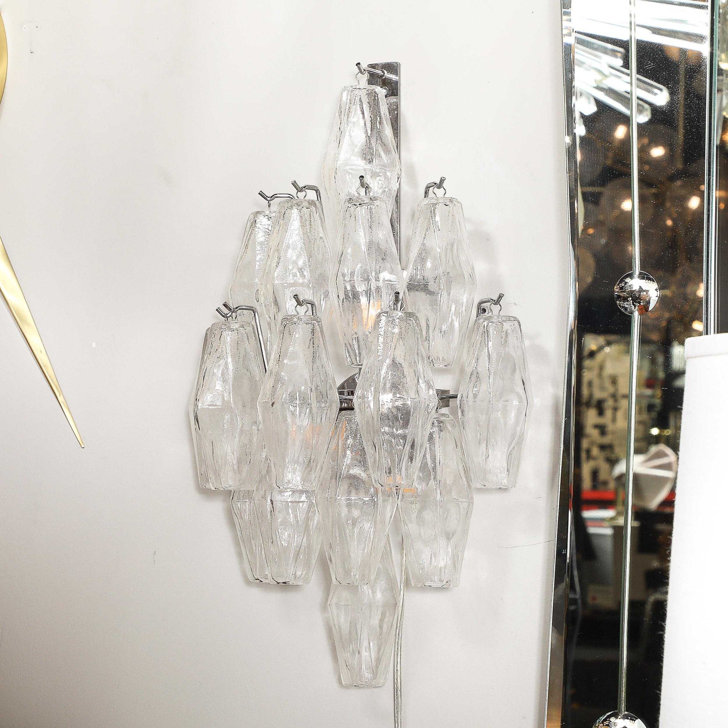 Pair of Modernist Hand-Blown Murano Glass Diamond Form Polyhedral Sconces For Sale 6