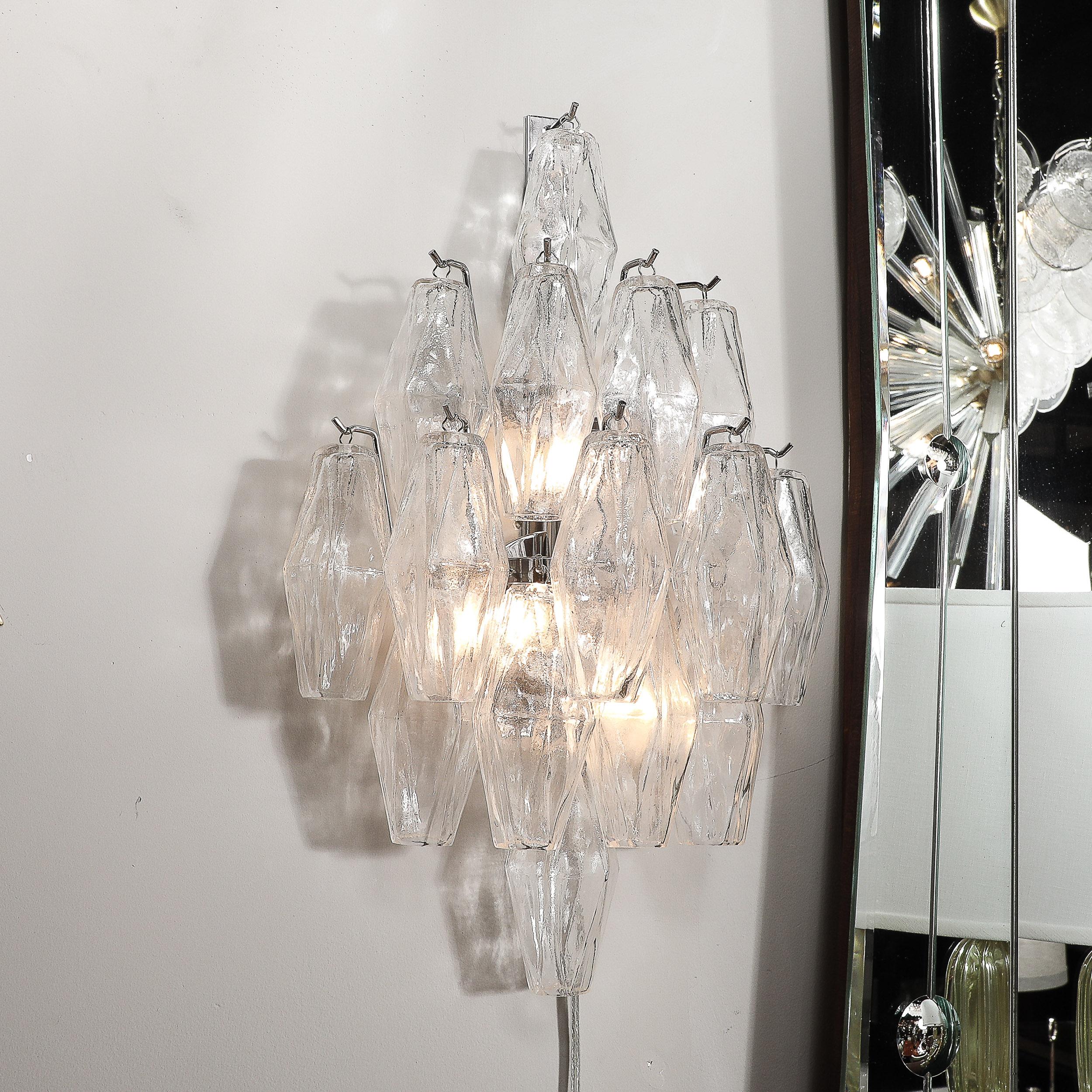 20th Century Pair of Modernist Hand-Blown Murano Glass Diamond Form Polyhedral Sconces For Sale