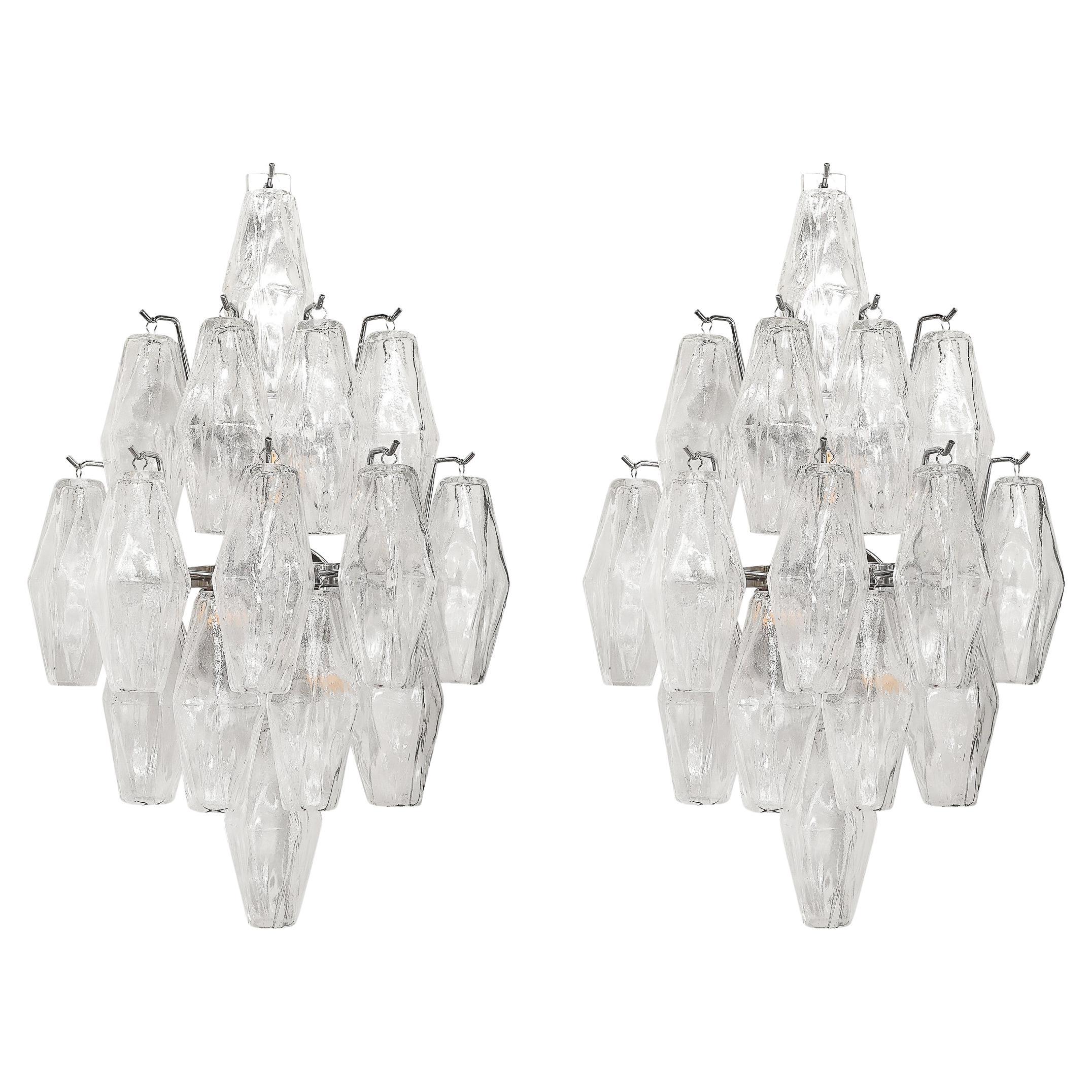 Pair of Modernist Hand-Blown Murano Glass Diamond Form Polyhedral Sconces For Sale