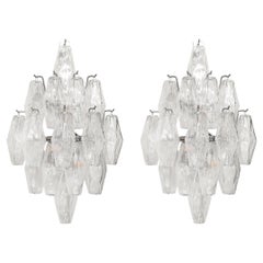 Pair of Modernist Hand-Blown Murano Glass Diamond Form Polyhedral Sconces