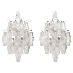 Paar modernistischer mundgeblasener Murano-Glas-Diamantform-Polyeder-Leuchter