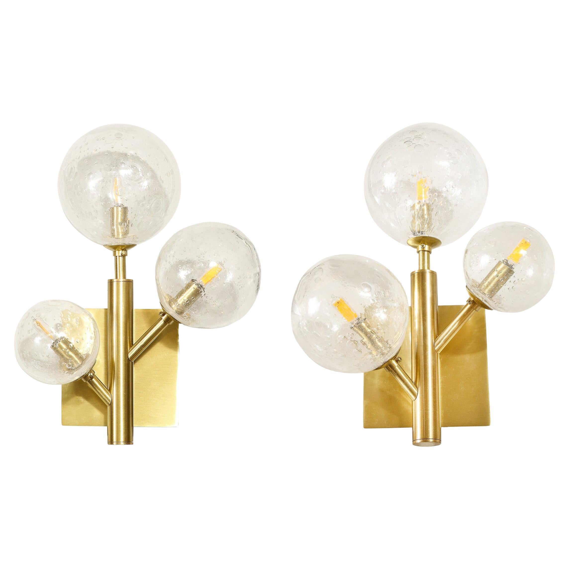 Pair of Modernist Hand-Blown Murano Glass Molecular 'Snowflake' Sconces  For Sale