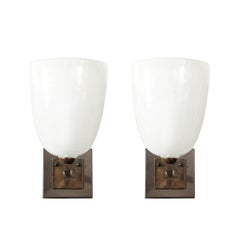 Pair of Modernist Hand-Blown Murano Glass Pulegoso Sconces in Oil Rubbed Bronze