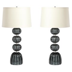 Coppia di lampade da tavolo moderniste in vetro di Murano soffiato a mano in grafite fumé