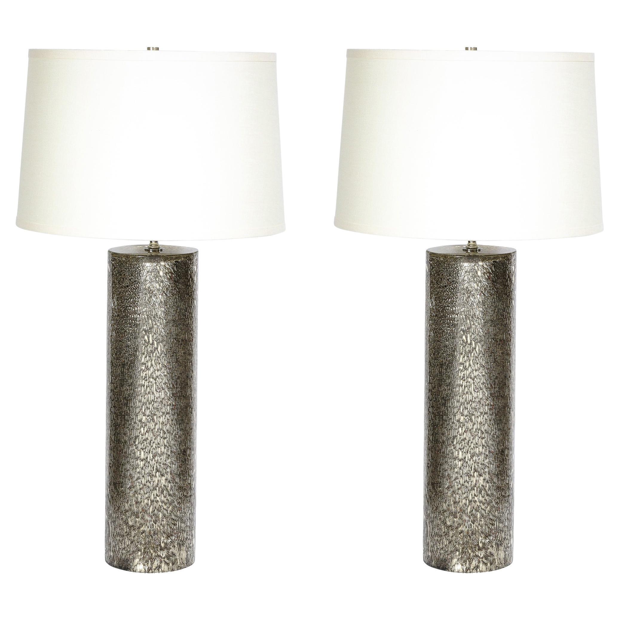 Pair of Modernist Hand-Blown Murano Glass Table Lamps with Murine Texturing For Sale