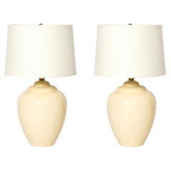 Pair of Modernist Hand-Blown Murano Glass Urn Form Vellum Hue Table Lamps