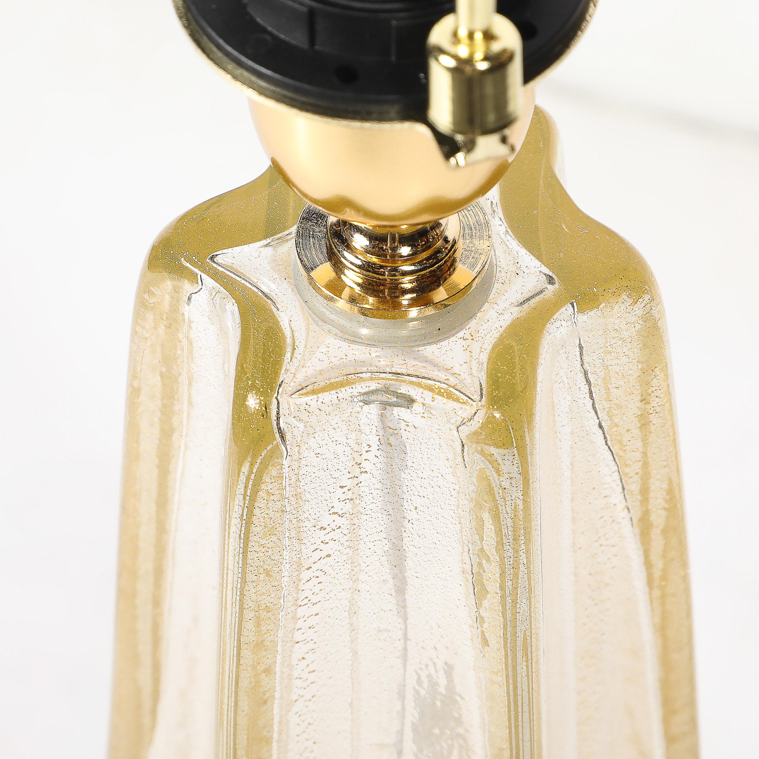 Paar modernistische mundgeblasene Murano Glas X Form Tischlampen W / 24 Karat Gold im Angebot 4