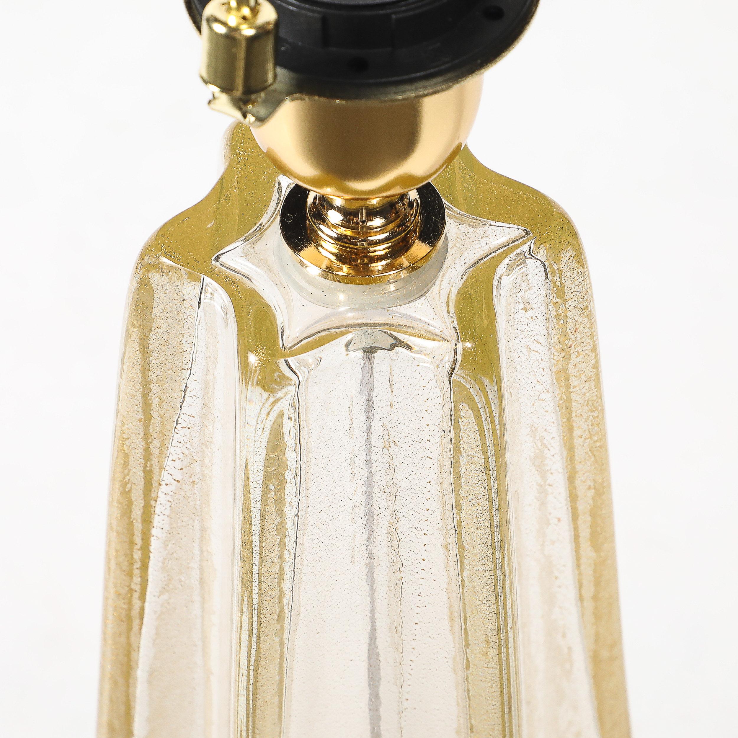 Paar modernistische mundgeblasene Murano Glas X Form Tischlampen W / 24 Karat Gold im Angebot 12