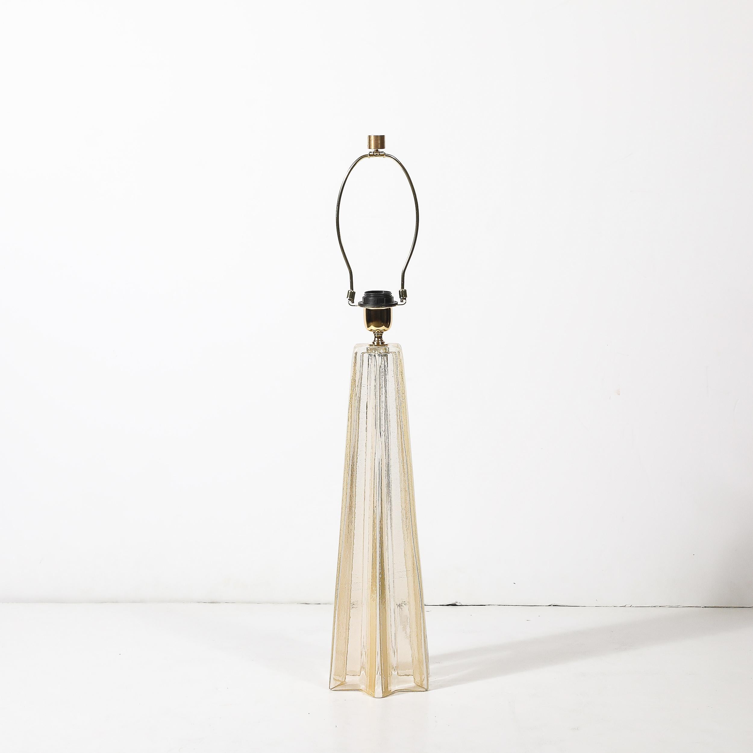 Paar modernistische mundgeblasene Murano Glas X Form Tischlampen W / 24 Karat Gold im Angebot 1
