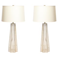 Paar modernistische mundgeblasene Murano Glas X Form Tischlampen W / 24 Karat Gold