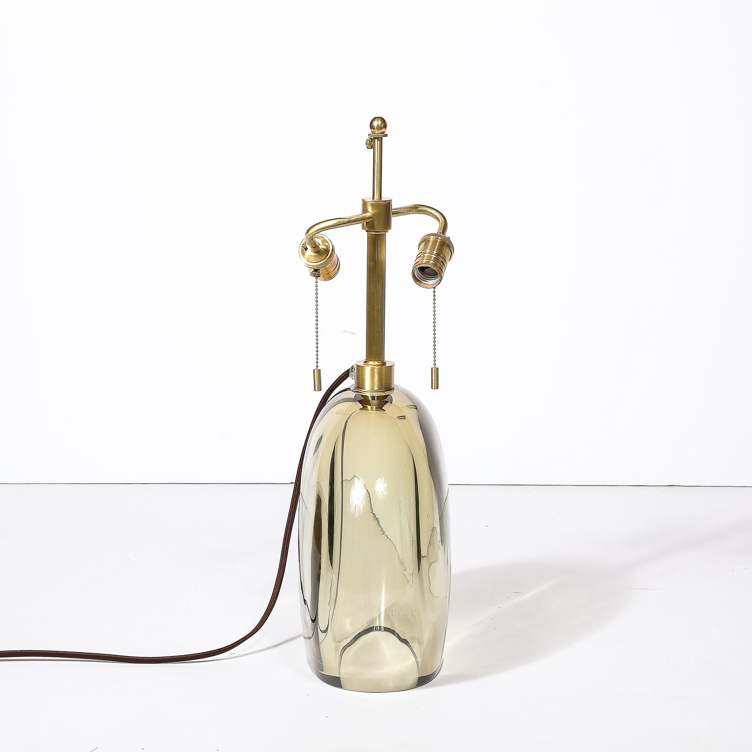 Paar modernistische Tischlampen aus mundgeblasenem Murano-Bernsteinglas im Angebot 5