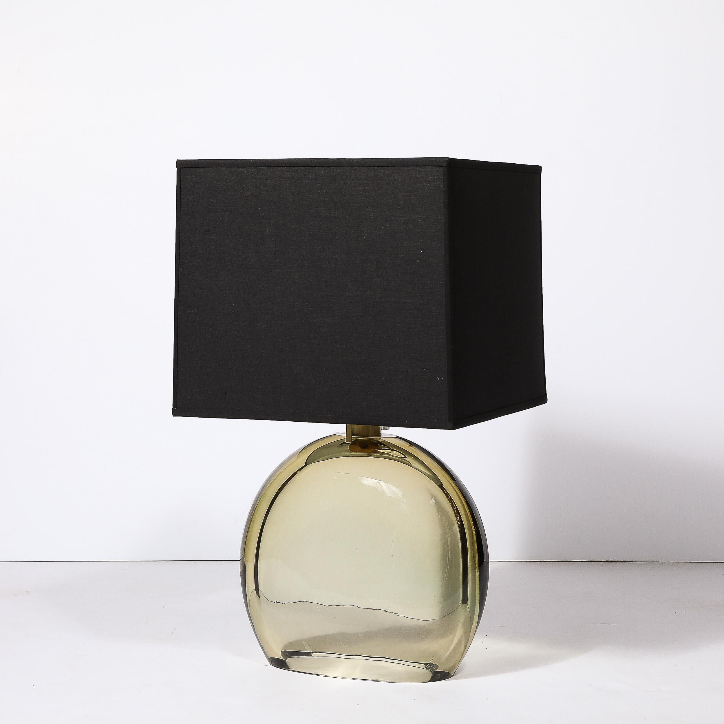 Paar modernistische Tischlampen aus mundgeblasenem Murano-Bernsteinglas im Angebot 1