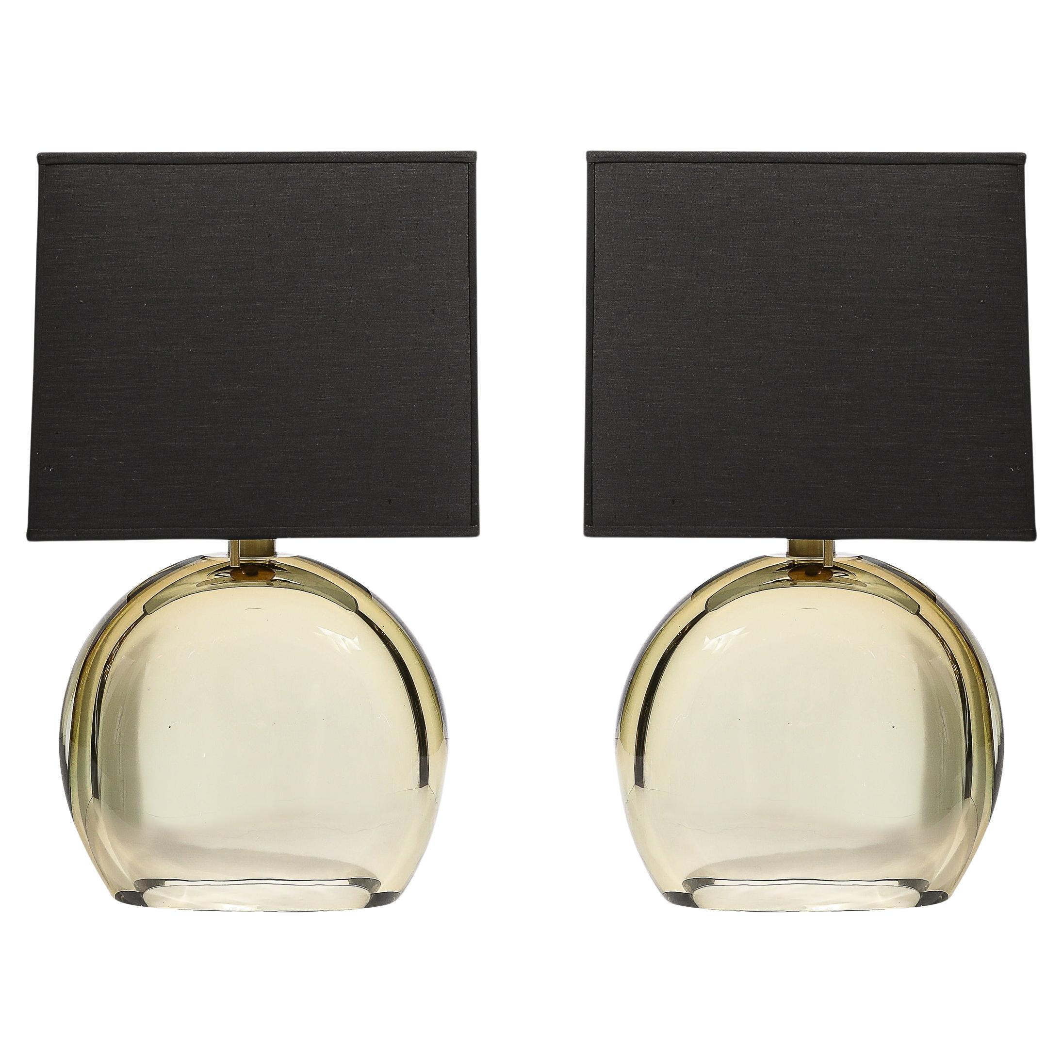 Pair of Modernist Hand-Blown Murano Pale Amber Glass Table Lamps
