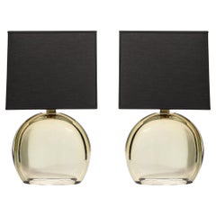 Pair of Modernist Hand-Blown Murano Pale Amber Glass Table Lamps