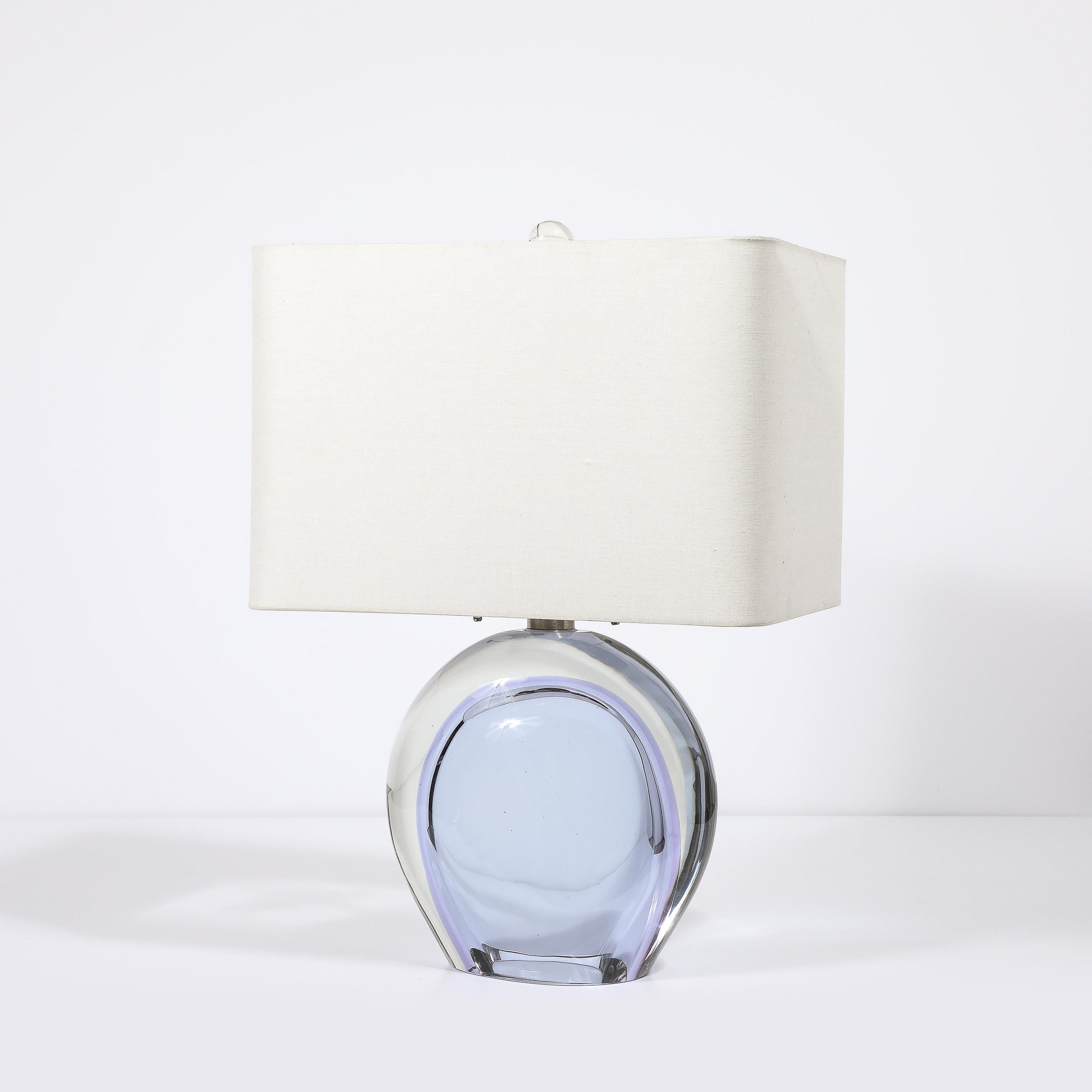 Italian Pair of Modernist Hand-Blown Murano Pale Lavender Glass & Nickel Table Lamps For Sale