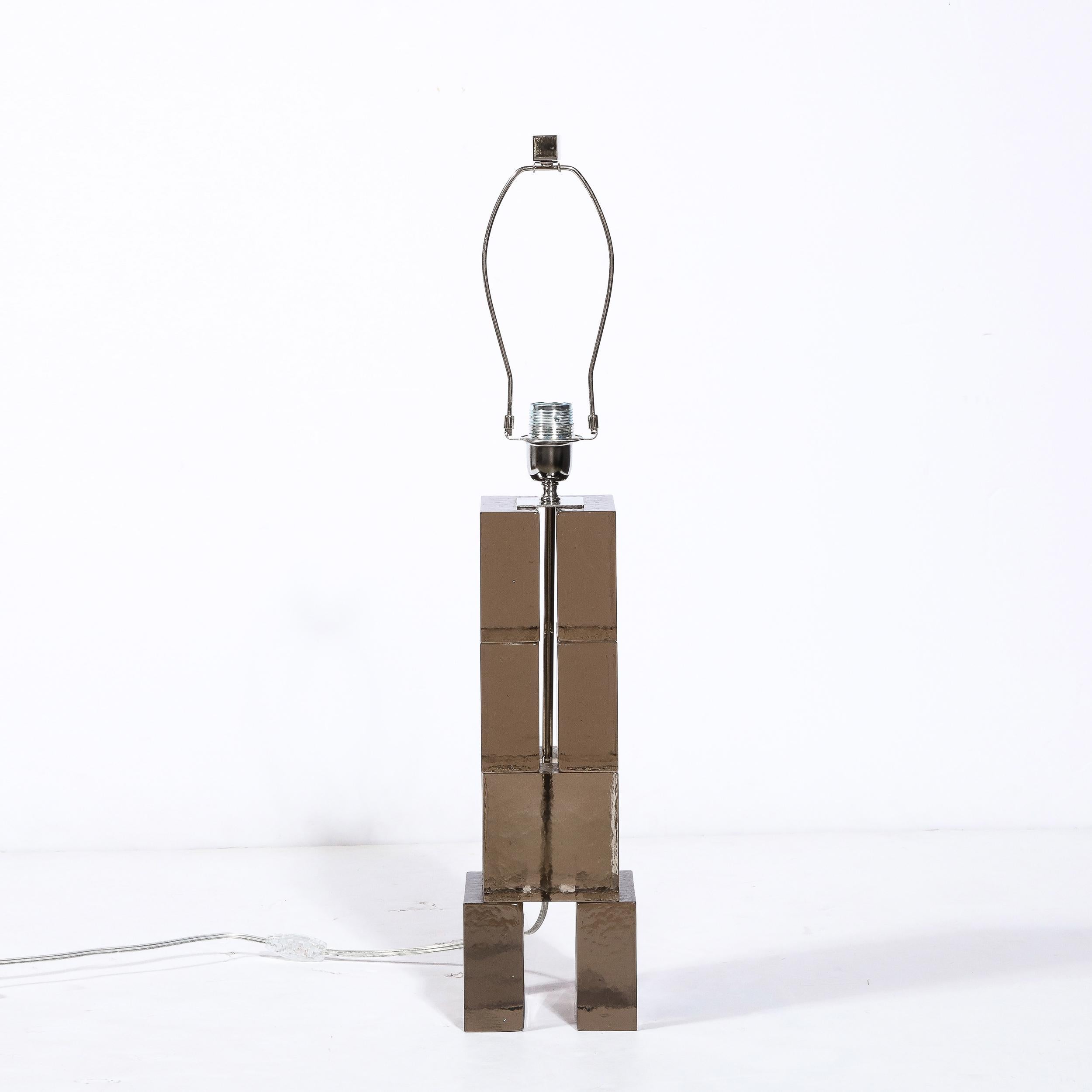 Paire de lampes de bureau rectangulaires Totem modernistes en verre de Murano soufflé à la main et fumé en vente 10
