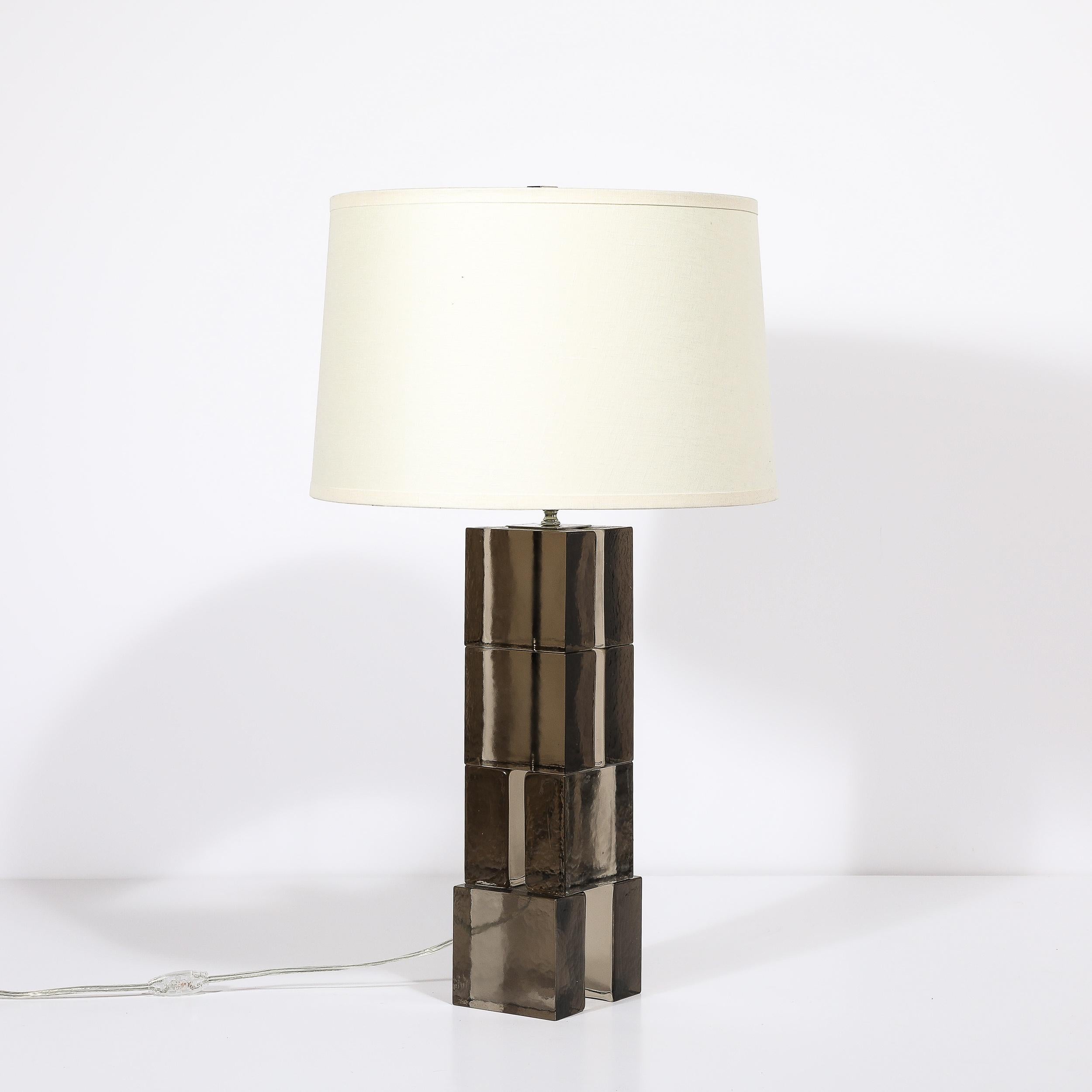 Paire de lampes de bureau rectangulaires Totem modernistes en verre de Murano soufflé à la main et fumé Neuf - En vente à New York, NY