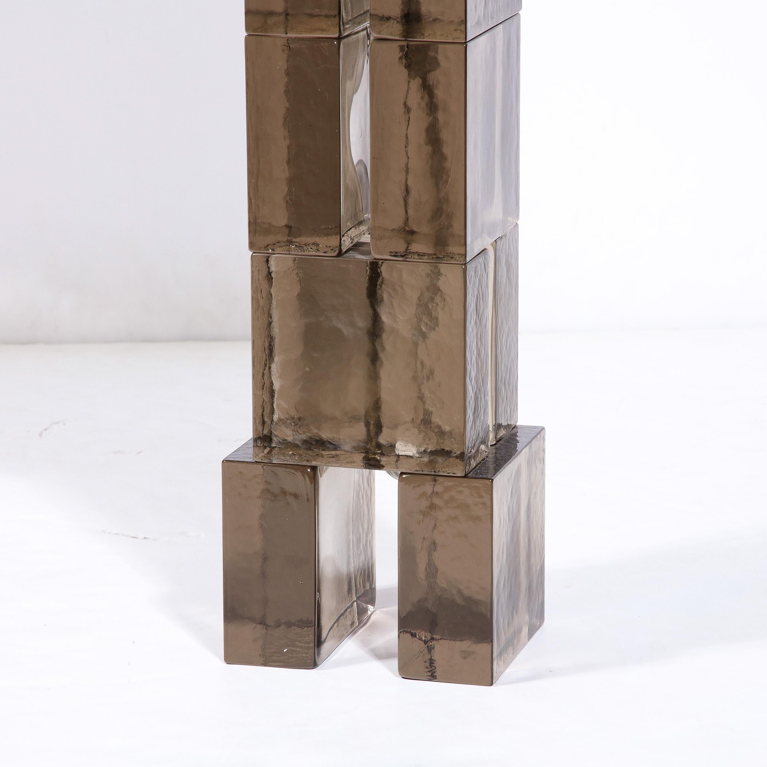 XXIe siècle et contemporain Paire de lampes de bureau rectangulaires Totem modernistes en verre de Murano soufflé à la main et fumé en vente