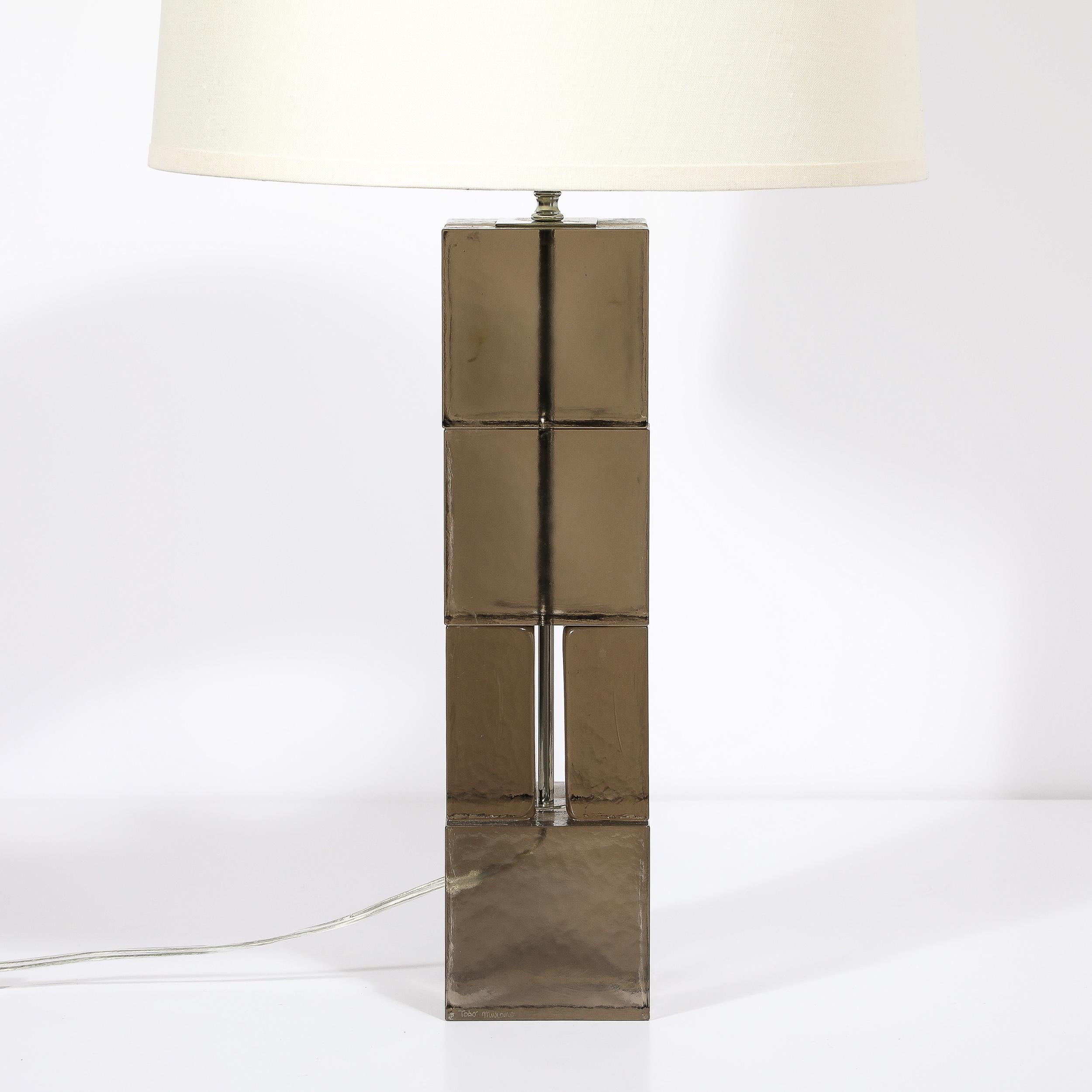 Verre de Murano Paire de lampes de bureau rectangulaires Totem modernistes en verre de Murano soufflé à la main et fumé en vente