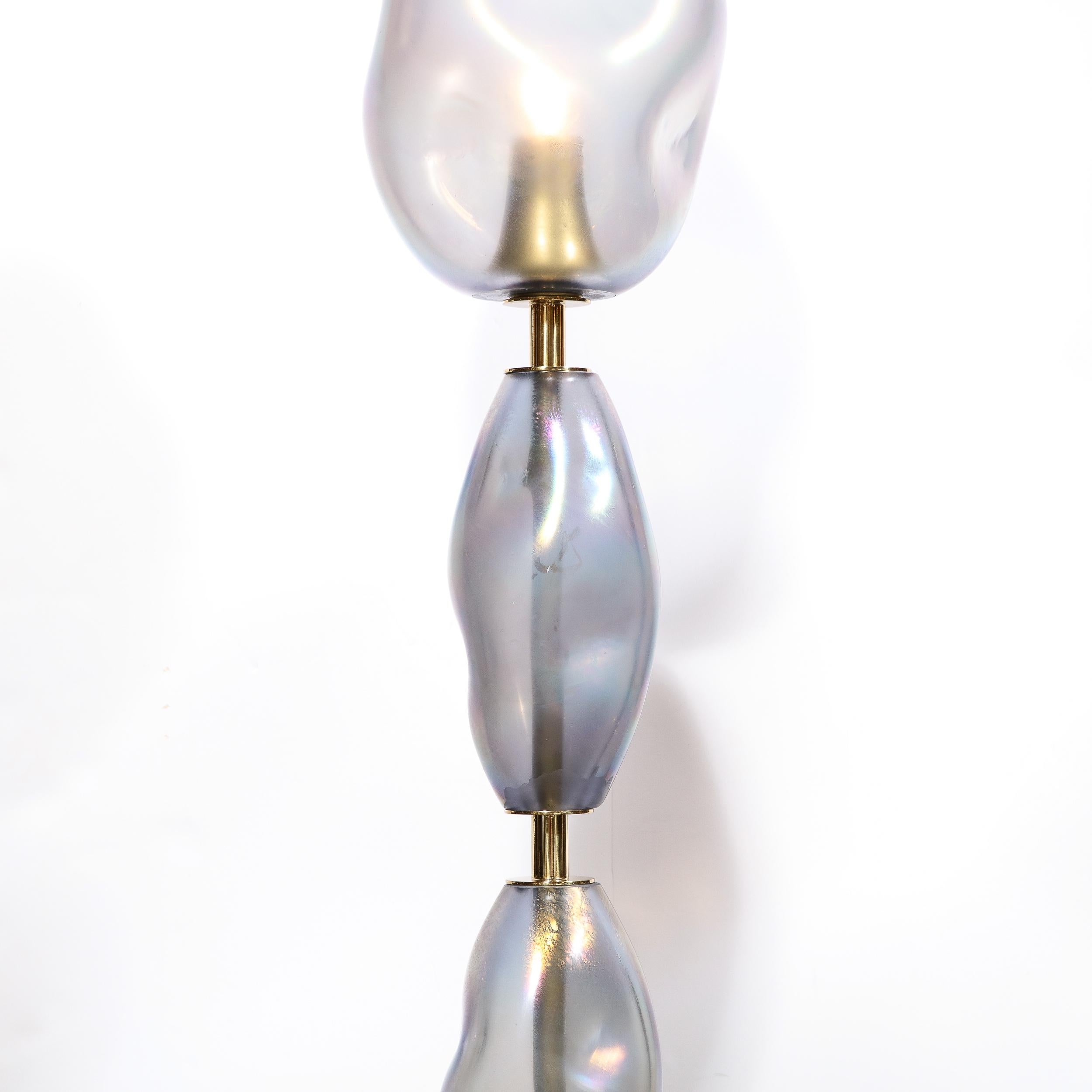 Pair of Modernist Hand-Blown Smoked Cobalt Murano Glass & Brass Torchieres 7