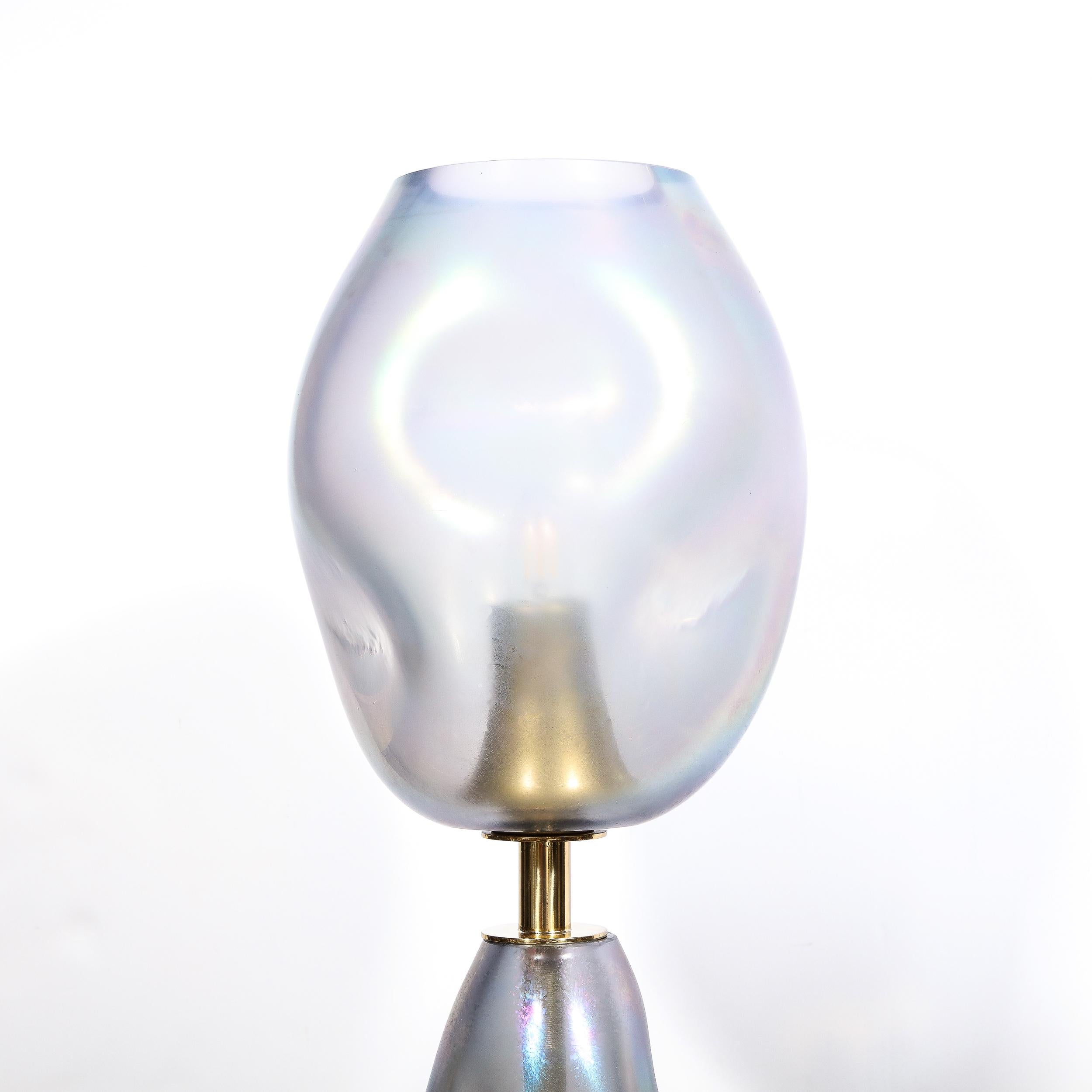 Paar modernistische mundgeblasene Fackeln aus geräuchertem Murano-Kobaltglas und Messing im Angebot 10