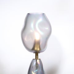 Pair of Modernist Hand-Blown Smoked Cobalt Murano Glass & Brass Torchieres